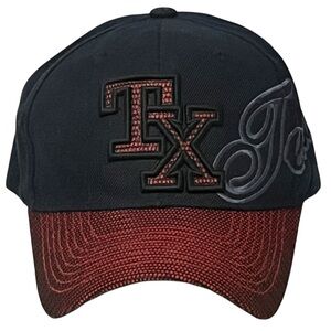 Texas Adjustable Black Ball Cap with Red TX Design by Blue Ocean